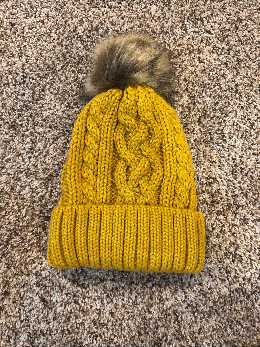 Mustard yellow Knit Pom Beanie - Cozy Winter Hat